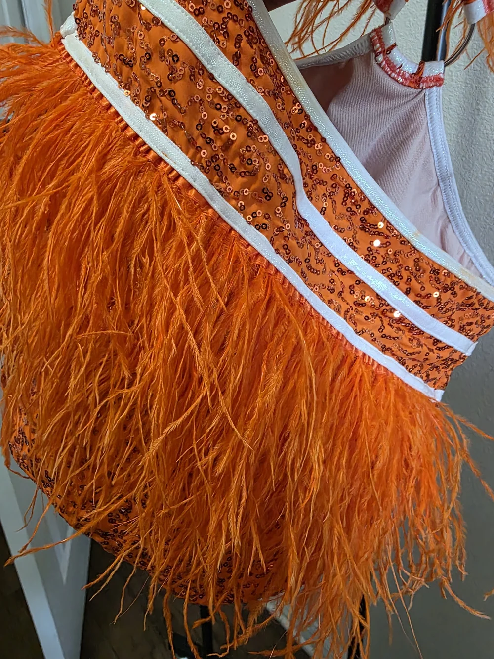 Orange Sequin Feather Kids Dance Costume